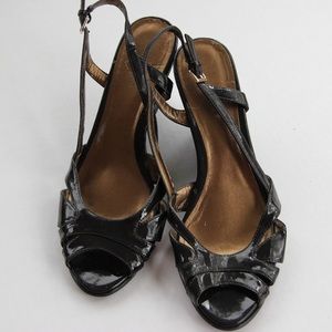 Ann Taylor Factory Brown Patent Slingback Wedge